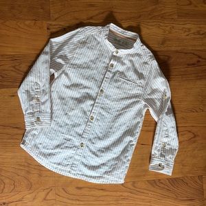 Zara boys white with tan stripes dress shirt size 5